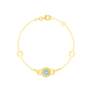 Kanzi Bracelet In 18K Yellow Gold And Studded With Blue Topaz And Diamond