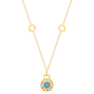 Kanzi Necklace In 18K Yellow Gold And Studded With Blue Topaz And Diamond