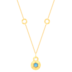 Kanzi Necklace In 18K Yellow Gold And Studded With Blue Topaz And Diamond