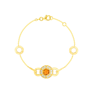 Kanzi Bracelet In 18K Yellow Gold And Studded With Orange Citrine And Diamond