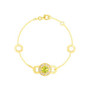 Kanzi Bracelet In 18K Yellow Gold And Studded With Green Peridot And Diamond