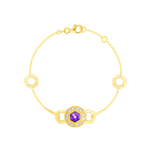 Kanzi Bracelet In 18K Yellow Gold And Studded With Purple Amethyst And Diamond