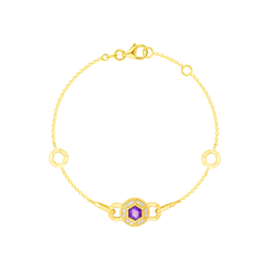 Kanzi Bracelet In 18K Yellow Gold And Studded With Purple Amethyst And Diamond