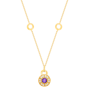 Kanzi Necklace In 18K Yellow Gold And Studded With Purple Amethyst And Diamond