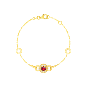 Kanzi Bracelet In 18K Yellow Gold And Studded With Pink Tourmaline And Diamond