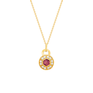 Kanzi Necklace In 18K Yellow Gold And Studded With Pink Tourmaline And Diamond