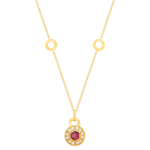 Kanzi Necklace In 18K Yellow Gold And Studded With Pink Tourmaline And Diamond