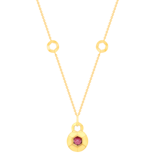 Kanzi Necklace In 18K Yellow Gold And Studded With Pink Tourmaline And Diamond