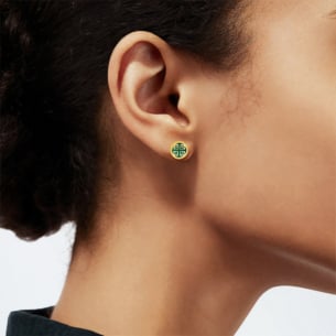 Lace Petite Yellow Gold Diamond Earrings with Malachite