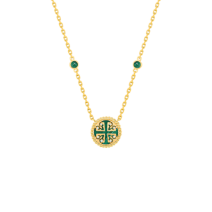 Lace Petite Yellow Gold Diamond Necklace with Malachite