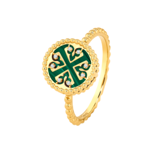 Lace Petite Yellow Gold Diamond Ring with Malachite