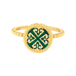 Lace Petite Yellow Gold Diamond Ring with Malachite