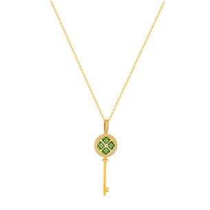 Lace Key 18k Yellow Gold Diamond and Malachite Necklace