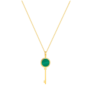 Lace Key 18k Yellow Gold Diamond and Malachite Necklace