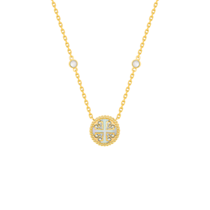 Lace Petite Yellow Gold Diamond Necklace with Mother of Pearl