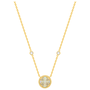 Lace Petite Yellow Gold Diamond Necklace with Mother of Pearl