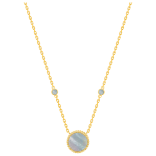 Lace Petite Yellow Gold Diamond Necklace with Mother of Pearl