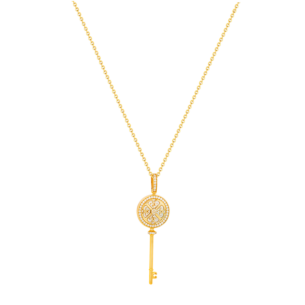 Lace Key 18k Yellow Gold Diamond and Mother of Pearl Necklace