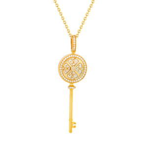 Lace Key 18k Yellow Gold Diamond and Mother of Pearl Necklace