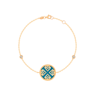 Lace Single Medallion Bracelet in 18K Rose Gold With Turquoise And Diamonds