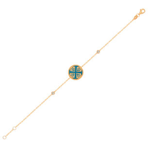 Lace Single Medallion Bracelet in 18K Rose Gold With Turquoise And Diamonds