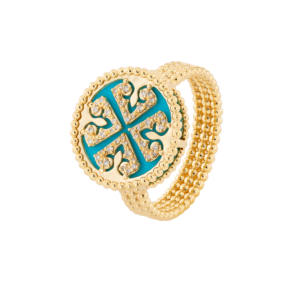 Lace Turquoise Stone Diamond Ring in 18K Yellow Gold