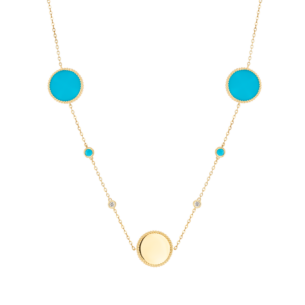 Lace Turquoise Stone Diamond Necklace in 18K Yellow Gold