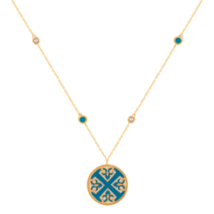 Lace Single Medallion Necklace in 18K Rose Gold With Turquoise And Diamonds