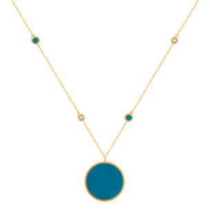 Lace Single Medallion Necklace in 18K Rose Gold With Turquoise And Diamonds