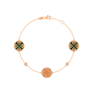 Lace Triple Medallion Bracelet in 18K Rose Gold With Malachite And Diamonds