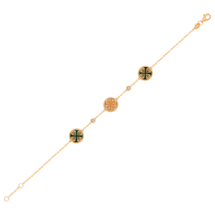 Lace Triple Medallion Bracelet in 18K Rose Gold With Malachite And Diamonds