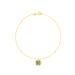 Lace Malachite with Emerald Stone Diamond Anklet in 18K Yellow Gold