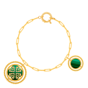 Lace Link Chain Two Malachite Charm and Round Clasp Closure 