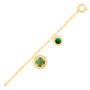 Lace Link Chain Two Malachite Charm and Round Clasp Closure 