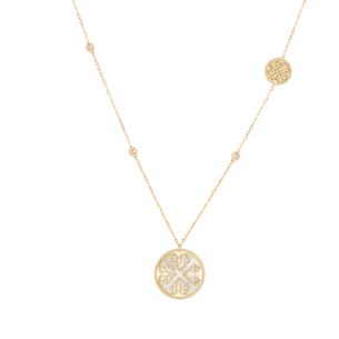 Lace White Mother of Pearl Diamond Necklace in 18K Yellow Gold