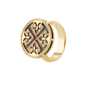 Lace Black Mother of Pearl Diamond Ring in 18K Yellow Gold