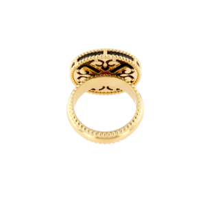 Lace Black Mother of Pearl Diamond Ring in 18K Yellow Gold