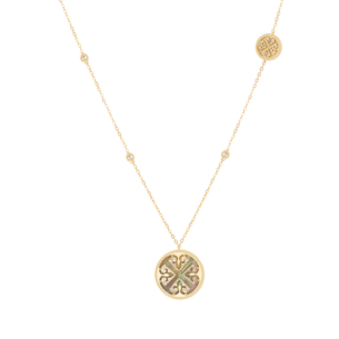 Lace Black Mother of Pearl Diamond Necklace in 18K Yellow Gold