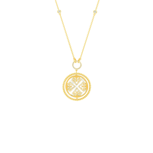 Lace Lustrous 18k Yellow Gold Necklace with Diamond and Mother of Pearl