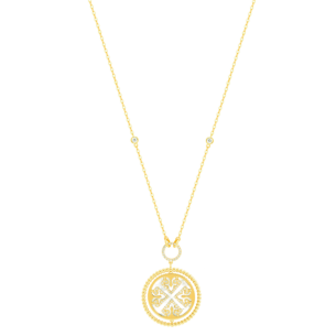 Lace Lustrous 18k Yellow Gold Necklace with Diamond and Mother of Pearl