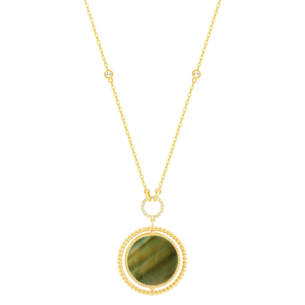 Lace Lustrous 18k Yellow Gold Necklace with Diamond and Mother of Pearl