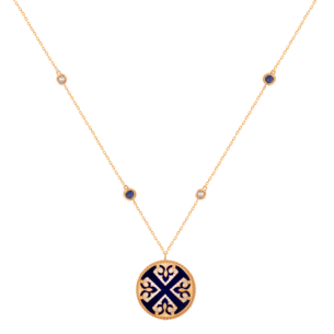 Lace Single Medallion Necklace in 18K Rose Gold With Lapiz Lazuli, Blue Sapphire And Diamonds