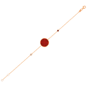 Lace Single Medallion Bracelet in 18K Rose Gold With Red Carnelian, Ruby And Diamonds