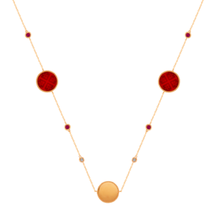 Lace Triple Medallion Necklace in 18K Rose Gold With Red Carnelian, Ruby And Diamonds