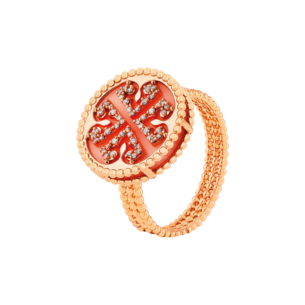 Lace Single Medallion Ring in 18K Rose Gold With Pink Opal And Diamonds