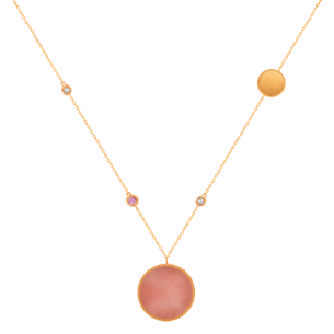 Lace Double Medallion Necklace in 18K Rose Gold With Pink Opal, Pink Sapphire And Diamonds