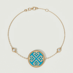 Lace Single Medallion Bracelet in 18K Rose Gold With Turquoise And Diamonds