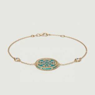Lace Single Medallion Bracelet in 18K Rose Gold With Turquoise And Diamonds