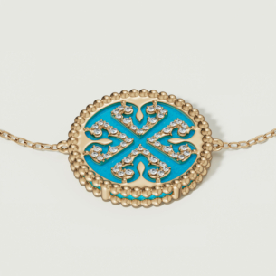 Lace Single Medallion Bracelet in 18K Rose Gold With Turquoise And Diamonds