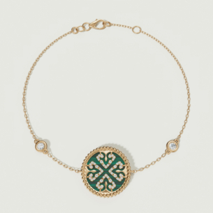 Lace Malachite Stone Diamond Bracelet in 18K Yellow Gold